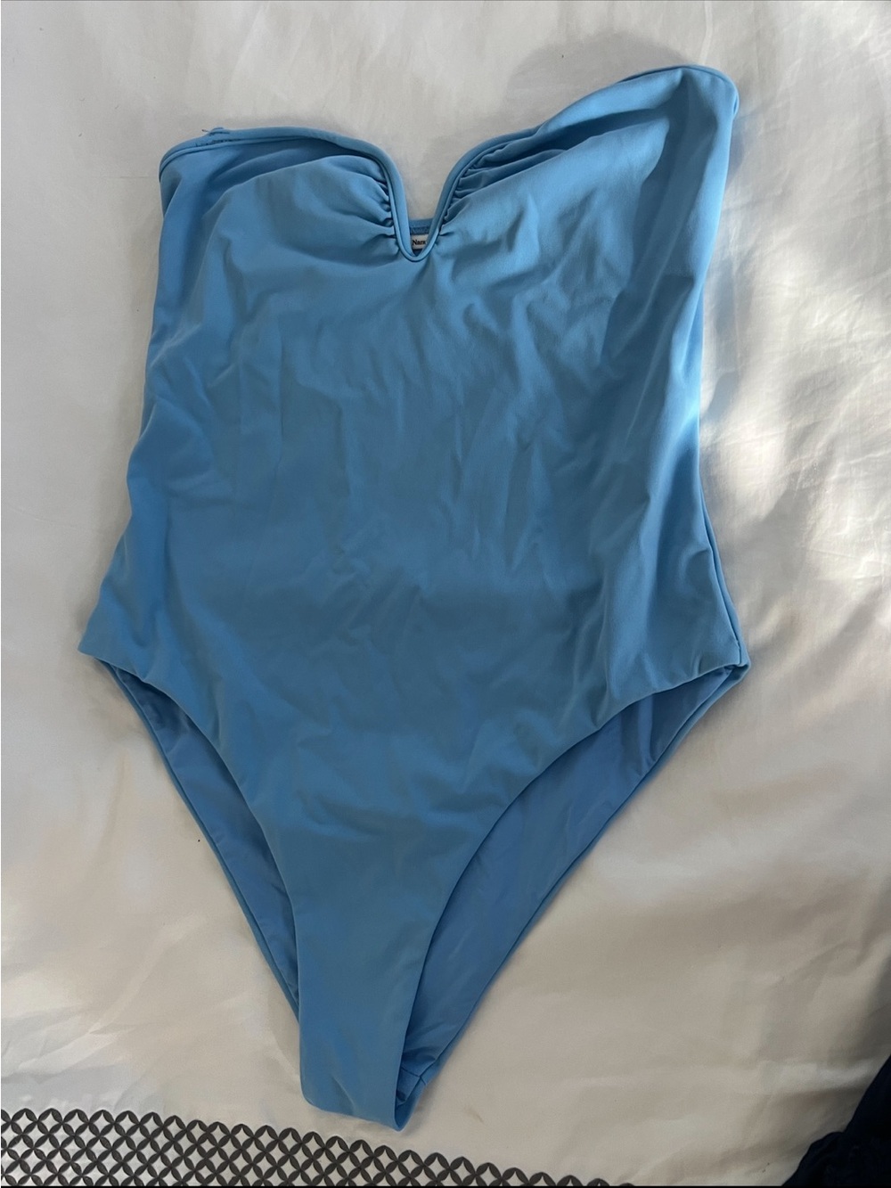 Nanushka Light Blue Strapless One-Piece Swimsuit